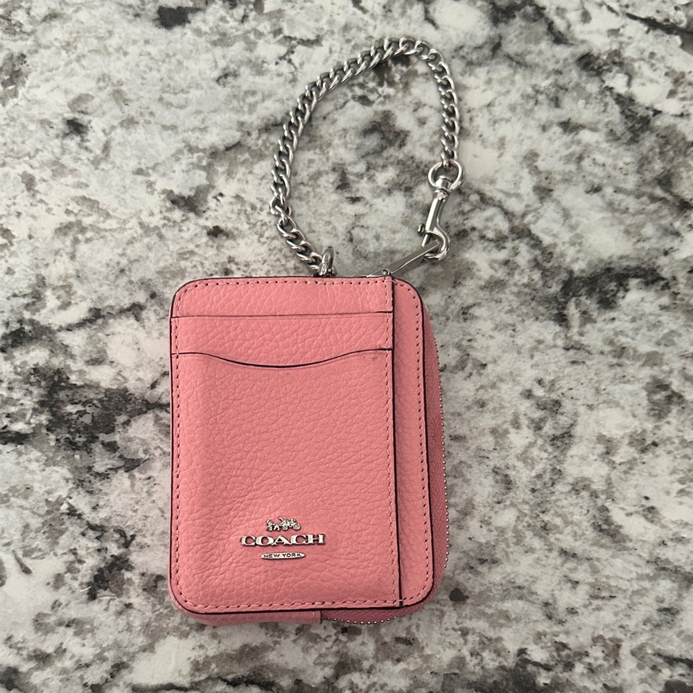 Coach Blush Leather Card Wallet with Chain